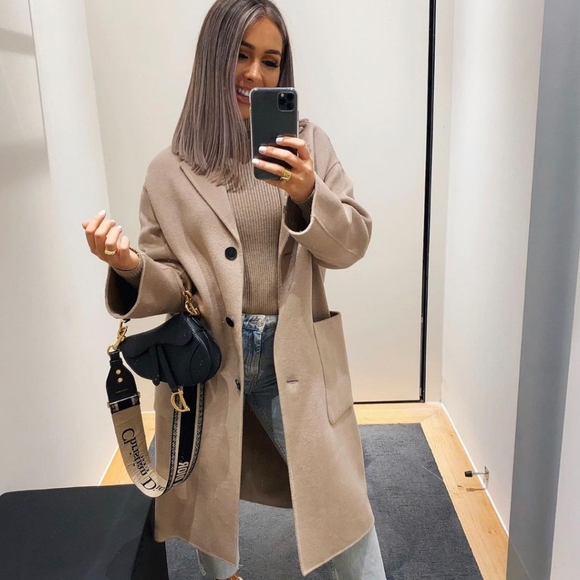 Zara Patch Pocket Wool Blend Coat - Picture 2 of 12